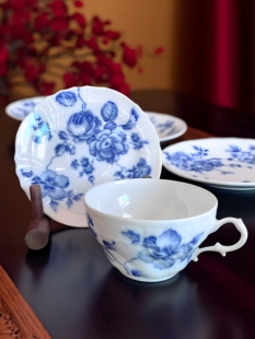 意大利产Richard Ginori理查德·基诺理手绘青花玫瑰咖啡杯茶杯碟