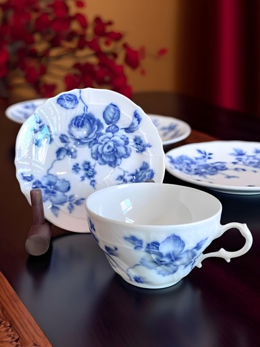 意大利产Richard Ginori理查德·基诺理手绘青花玫瑰咖啡杯茶杯碟