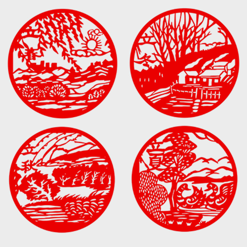 24节气剪纸中国风传统民俗镂空pvc自粘窗贴红宣学校环创板报装饰