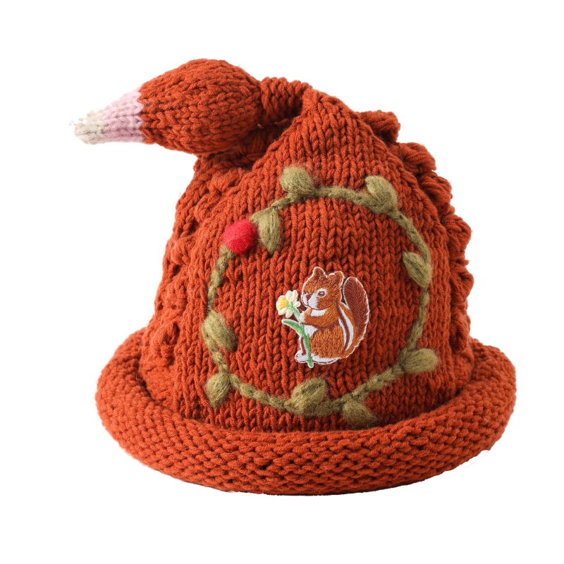 手工帽子小松鼠尾巴造型立体浆果
