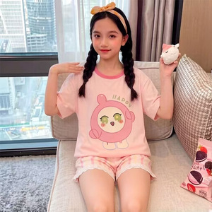 女童夏季棉质薄款短袖短裤睡衣