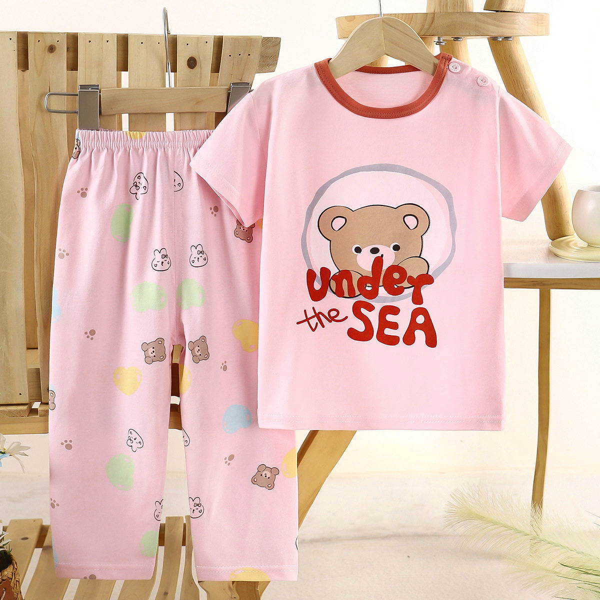 儿童睡衣女童纯棉短袖夏季套装2026新款男童女孩宝宝空调家居服