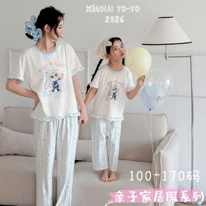【小鹿柔柔】亲子家居服套装女童大童睡衣甜美短袖夏可爱100-170