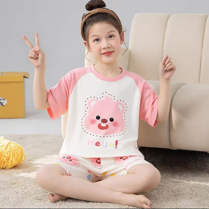 夏季女童棉绸薄款短袖短裤睡衣