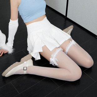 纯欲花边蝴蝶结过膝高长筒白色蕾丝袜子女潮ins超火的百搭夏薄款