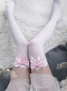 Sexy Women's Hosiery Pink Bow Stay Up Thigh High Silk Stocki