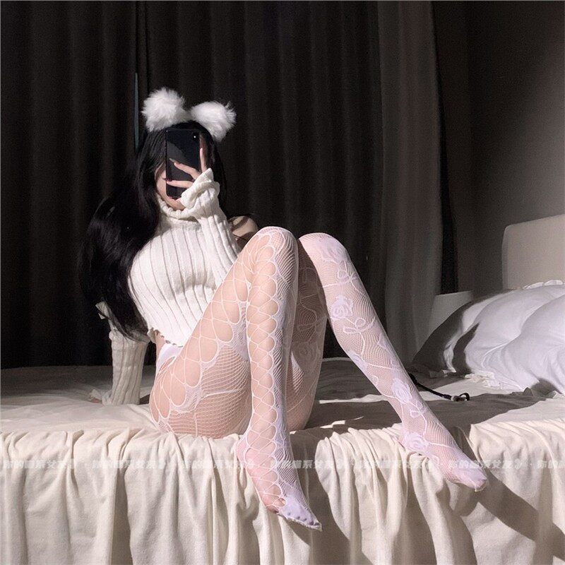 喵：情网暴击*欧美辣妹蕾丝薄款丝袜迷人显腿长女黑丝渔网连裤袜