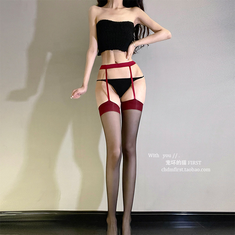 黑袜性感网红一体吊带袜女情调黑长筒半截过膝袜红边吊带袜,女士内衣/男士内衣/家居服,长筒袜,淘宝优惠券,粉丝福利购,淘宝优惠卷