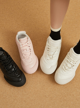 麦昆达小白鞋厚底系带情侣款德训鞋24秋冬裂纹真皮Flexion运动鞋