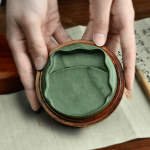 艺砚阁甘肃洮河砚喇嘛崖蝉型圆砚绿砚台学生端歙优质包邮