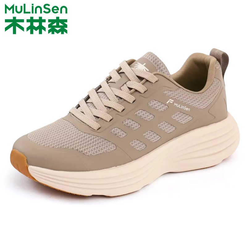 木林森男鞋2025秋季新款舒适透气运动跑步鞋男网面拼接厚底休闲鞋