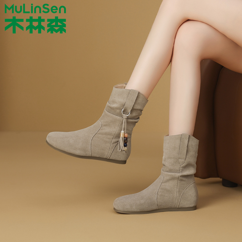 木林森骑士靴女流苏勃肯堆堆靴