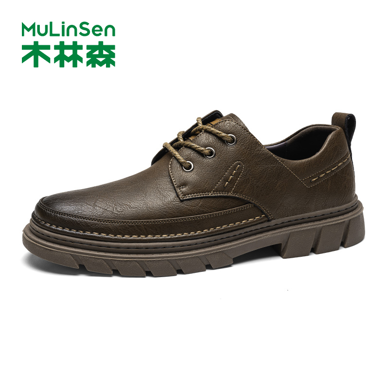木林森皮鞋男款复古休闲工装鞋