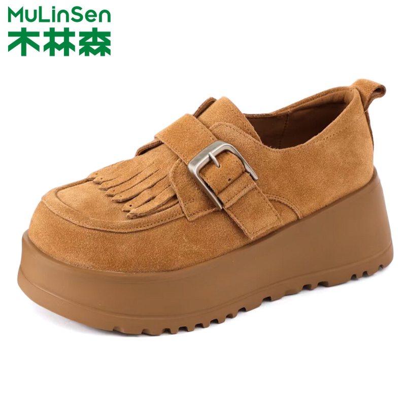 木林森女鞋2025秋季新款复古勃肯鞋女真皮反绒皮休闲鞋一脚蹬单鞋