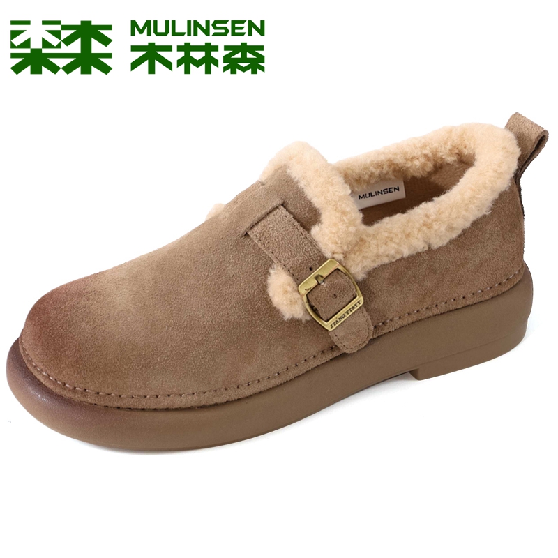 木林森款加绒勃肯雪地靴女牛反绒