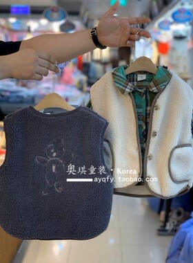 现货韩国进口童装冬装新款男童女童绒绒马甲儿童背心b021p