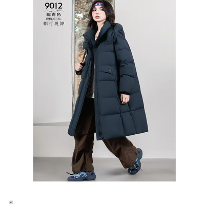 25秋冬羽绒服以旧翻新定制加厚加绒落肩袖活帽长面包服女装hs9012