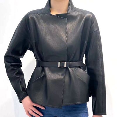 皮衣女短款2025年春秋季新款韩版腰带收腰显瘦圆领休闲百搭外套in