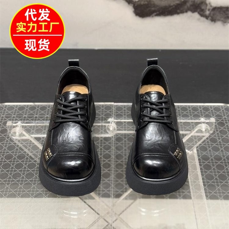2025秋季松糕厚底小皮鞋女英伦风圆头系带增高单鞋百搭乐福鞋