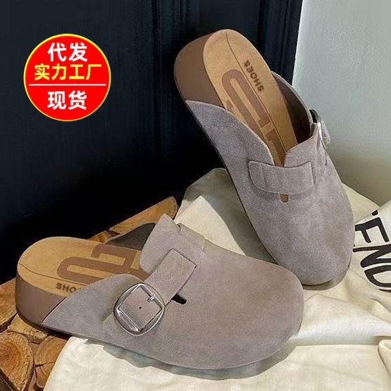 复古厚底勃肯拖鞋女2025秋季新款森女风一脚蹬包头半拖外穿拖鞋