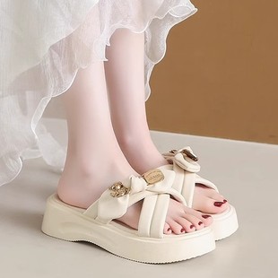 2025新款 外穿配裙子软底增高松糕沙滩凉拖 仙女风厚底凉拖鞋 女夏季