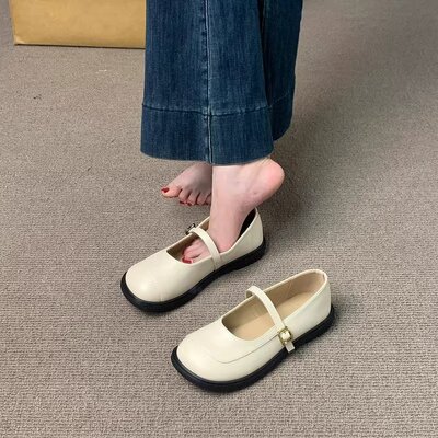 不累脚女鞋玛丽珍单鞋软底秋季2025新款低跟方头浅口法式小皮鞋女