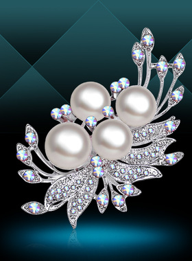 水晶珍珠胸针 女满钻胸花大别针披肩扣百搭韩版领针配饰品