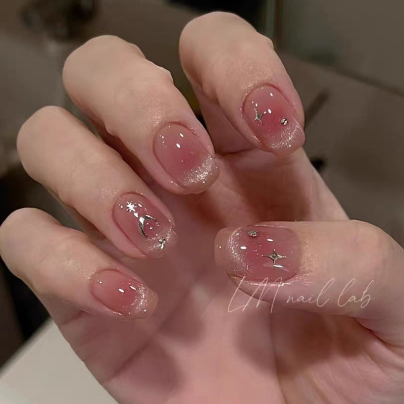 枫糖蜜茶晶石猫眼高级感美甲片纯手工穿戴甲温柔法式镶钻显白短款