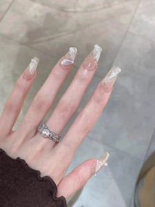 网红爆闪芭蕾少女仙气手工美甲穿戴甲轻奢高级感新款指甲贴片长款