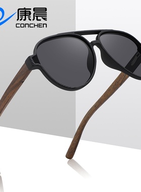 跨境经典木制腿偏光太阳镜双梁大框蛤蟆镜竹木眼镜男开车复古墨镜