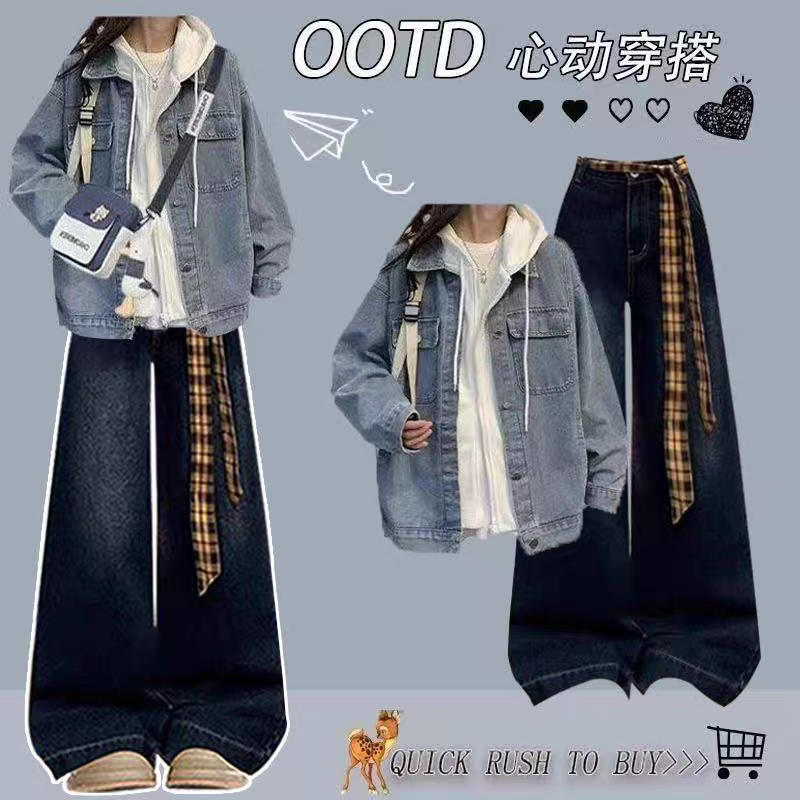 15少女秋季13岁一套12初中学生14-17少女孩牛仔外套+牛仔裤套装