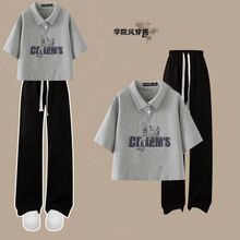 2025新款少女孩学院风套装夏季洋初中生大童短袖工装裤运动两件套