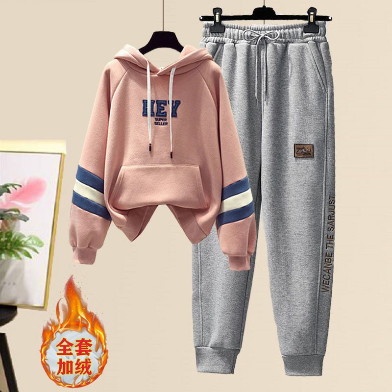 2025新款少女孩学院风套装秋冬季洋初中生大童卫衣运动裤两件套装