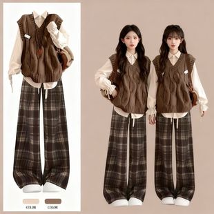 秋季少女15高初中学生16马甲学院风衬衫套装17女孩18岁大童三件套