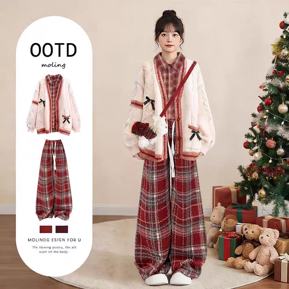 成套搭配少女装甜美毛衣衬衫高中初中学生党格子裤三件套装女冬季,女装/女士精品,时尚套装,淘宝优惠券,粉丝福利购,淘宝优惠卷