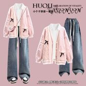 高中学生毛衣外套三件套装 14牛仔裤 13少女孩时尚 15岁初中生秋冬季