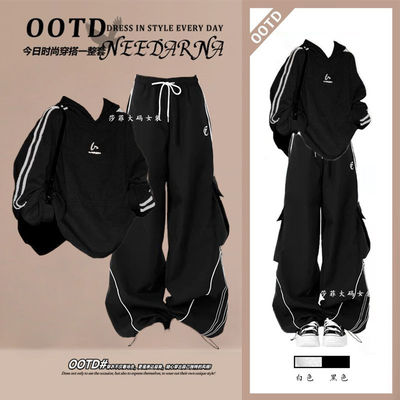 高中学生网红卫衣两件套装13少女网红时尚15岁初中生秋季14工装裤