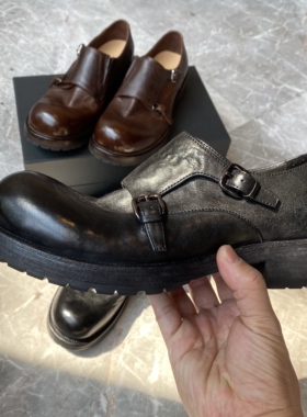 GCS马皮水洗孟克鞋德比鞋男真皮大底固特异复古水洗大头男鞋