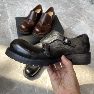 GCS马皮水洗孟克鞋德比鞋男真皮大底固特异复古水洗大头男鞋