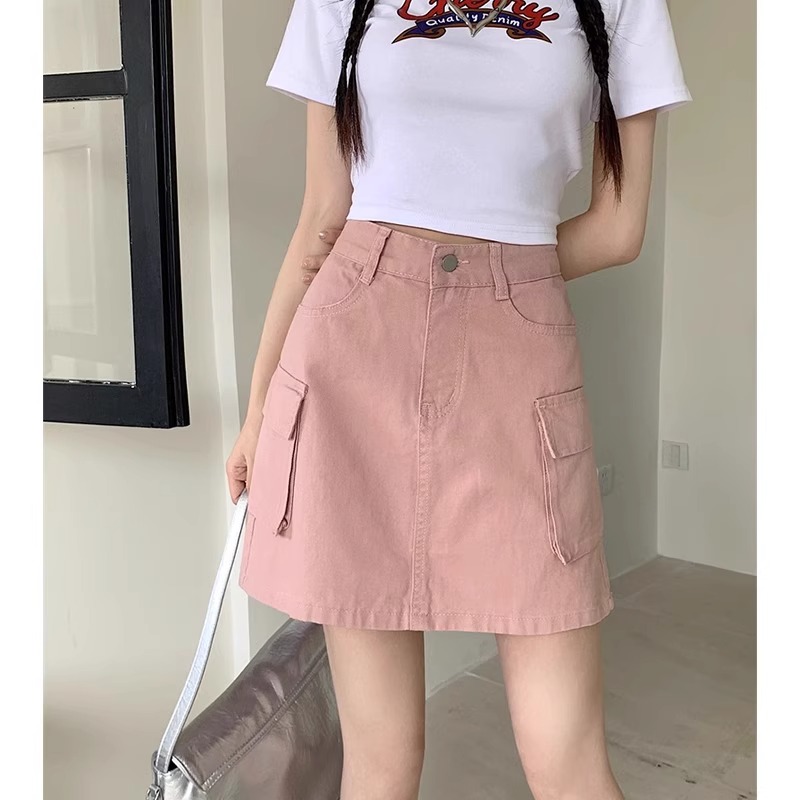 夏季美式高腰大码工装半身裙短裙