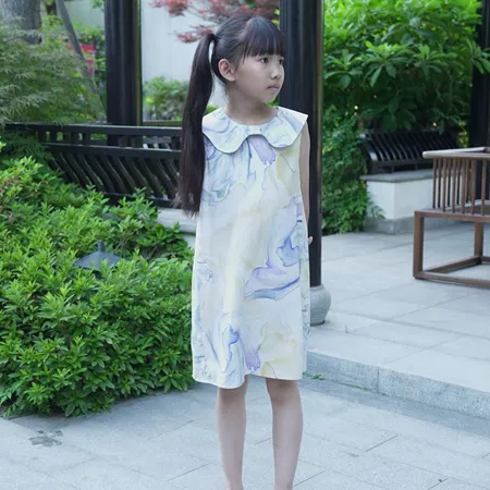 真丝桑波缎儿童19姆米蝴蝶结裙子