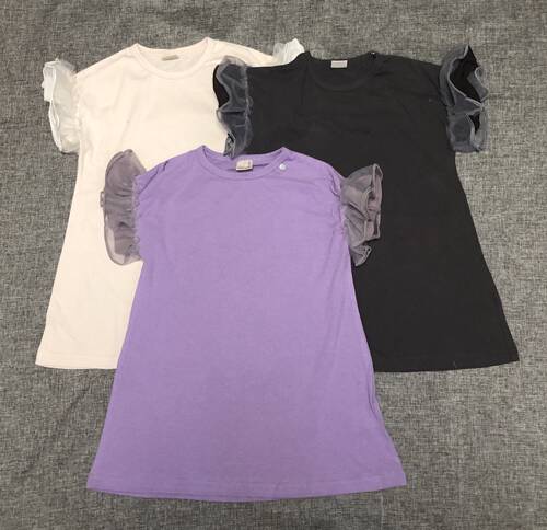 日系甜美小清新p家特色纱纱袖简单好穿女童连衣裙
