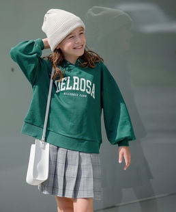 不退换日系gw带帽字母毛圈卫衣休闲简单大方女童儿童