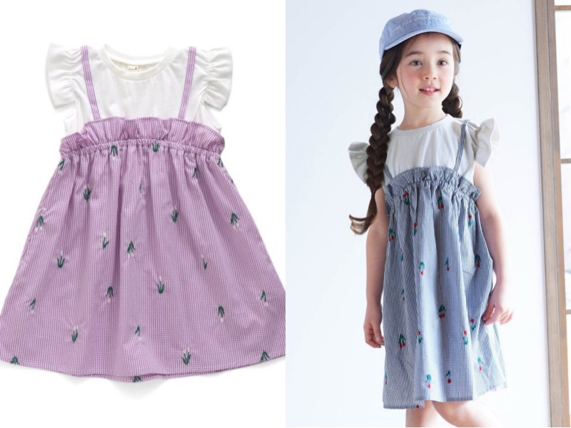 日系alc夏季新品假两件套小花刺绣连衣裙女童儿童