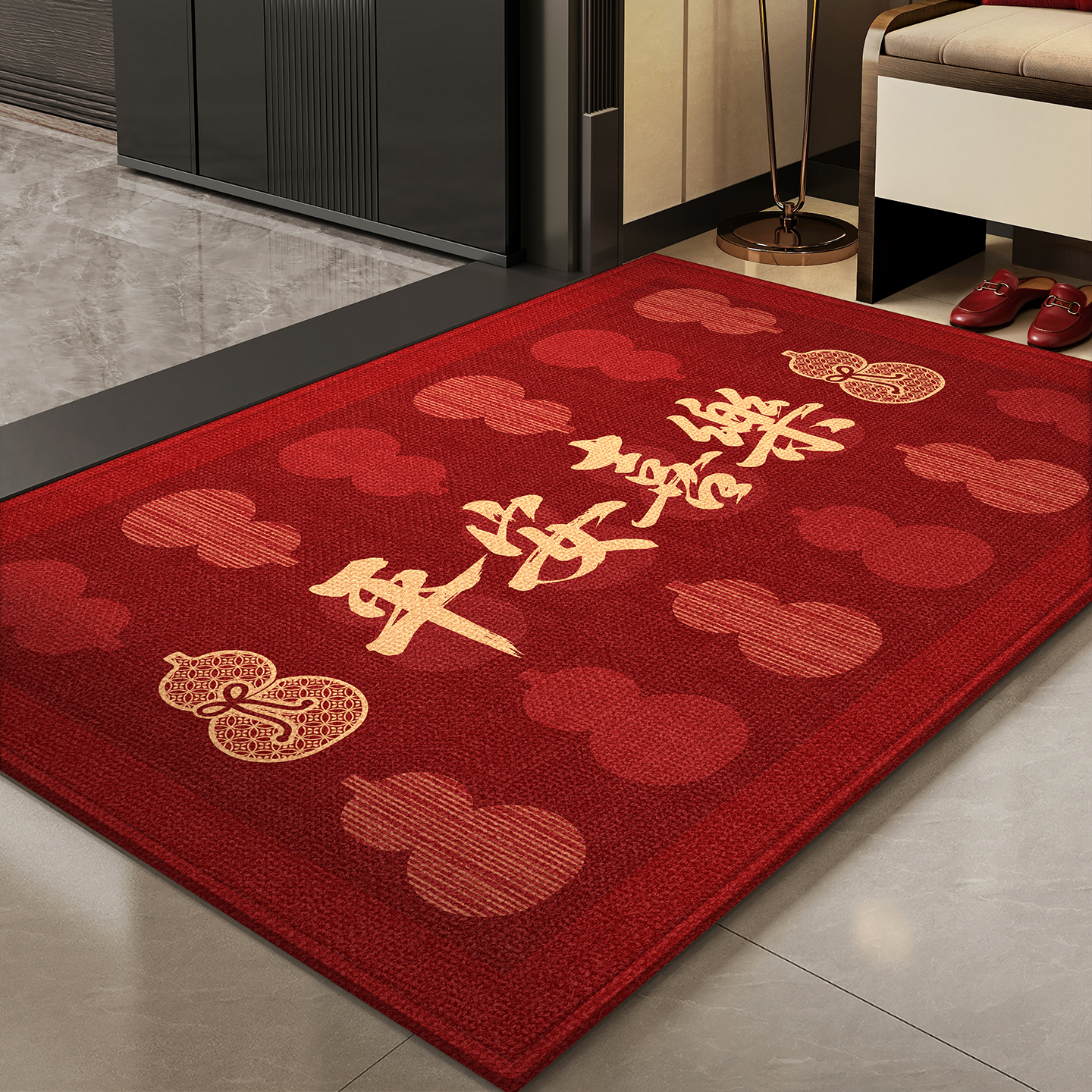 新款进门地垫入户门垫家用乔迁入户喜庆地毯红色脚垫门口防滑垫子