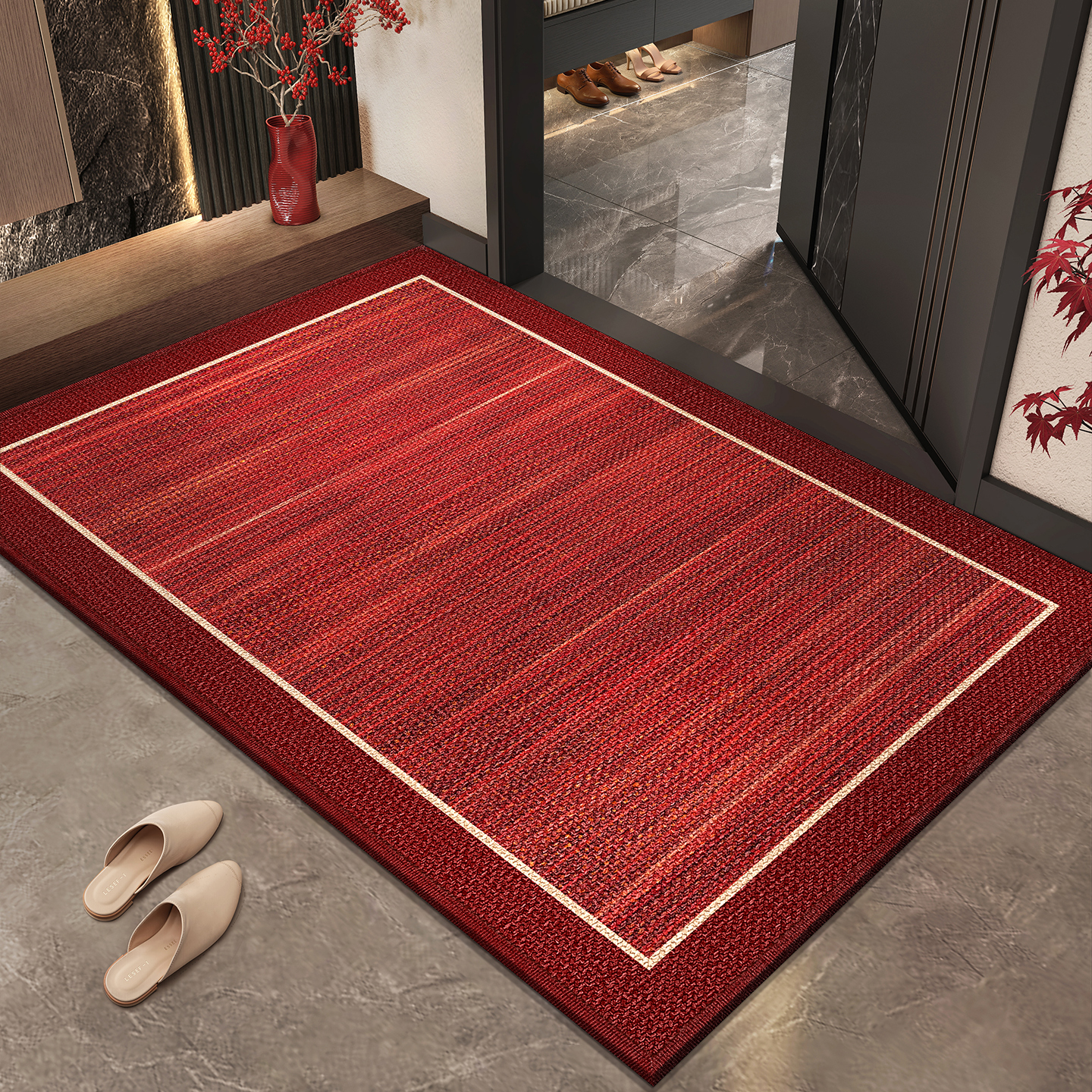 红色编织入户门地垫进门门口脚垫家用入户喜庆入门门垫乔迁地毯垫