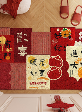 红色入户门口家用地垫喜庆脚垫地毯垫可裁剪门垫乔迁丝圈垫子新款