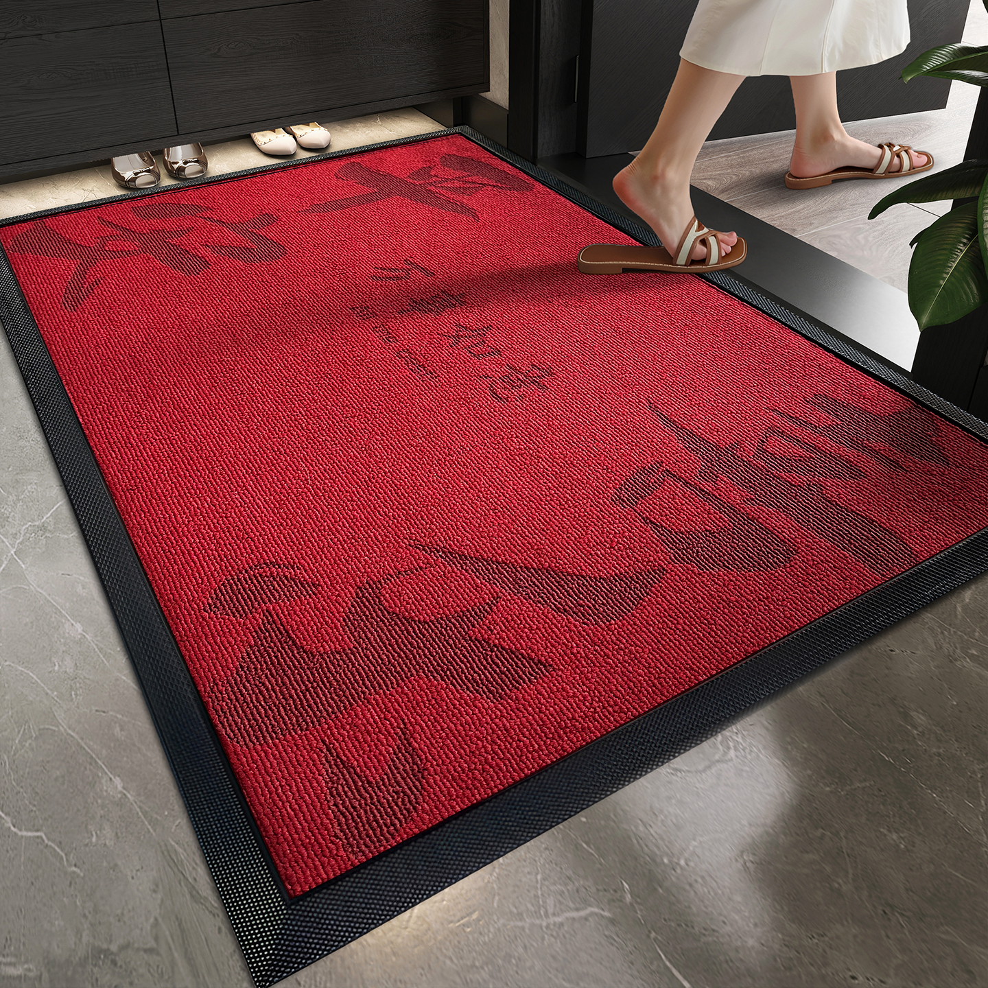 入户门地垫红色地毯门垫家用门口进门防滑高级玄关喜庆可裁剪脚垫
