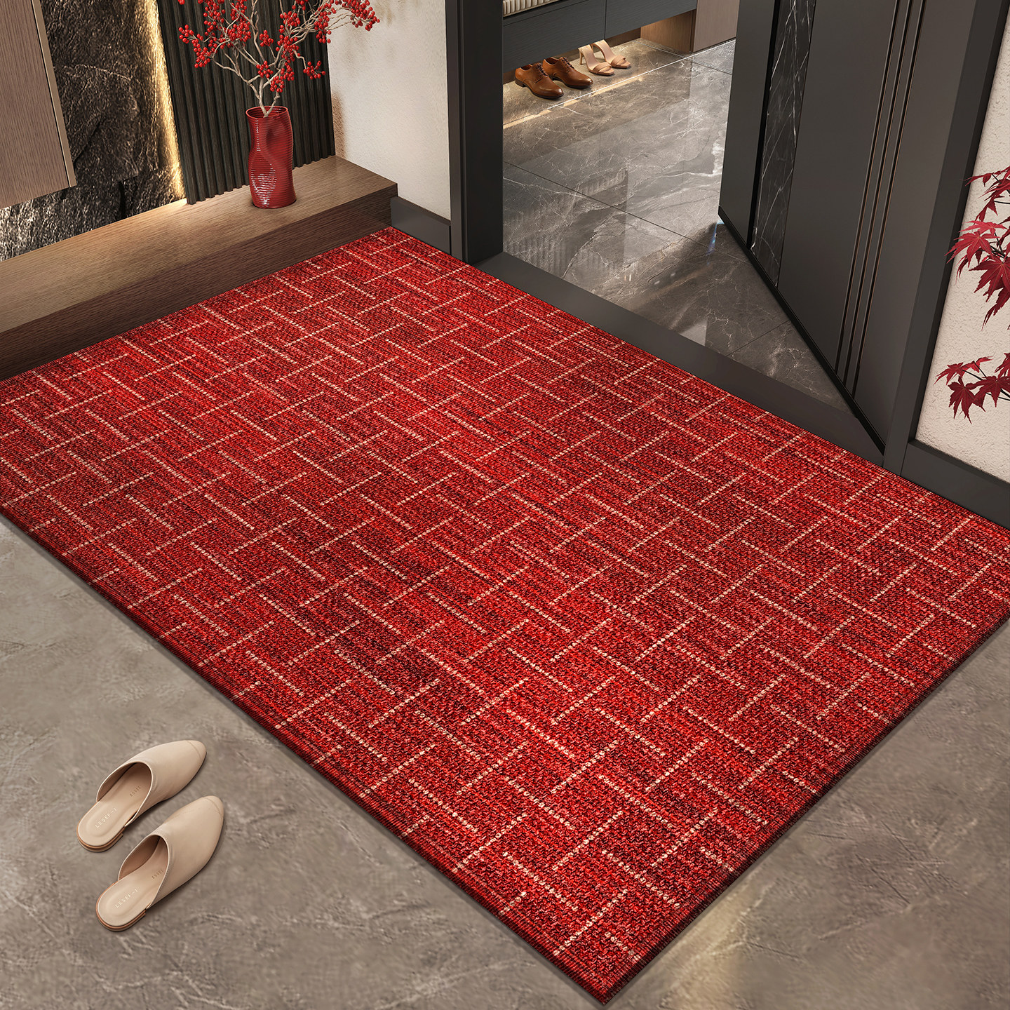 红色入户门地垫编织地毯门垫家用门口进门防滑玄关喜庆脚垫可定制,居家布艺,入户地垫,淘宝优惠券,粉丝福利购,淘宝优惠卷