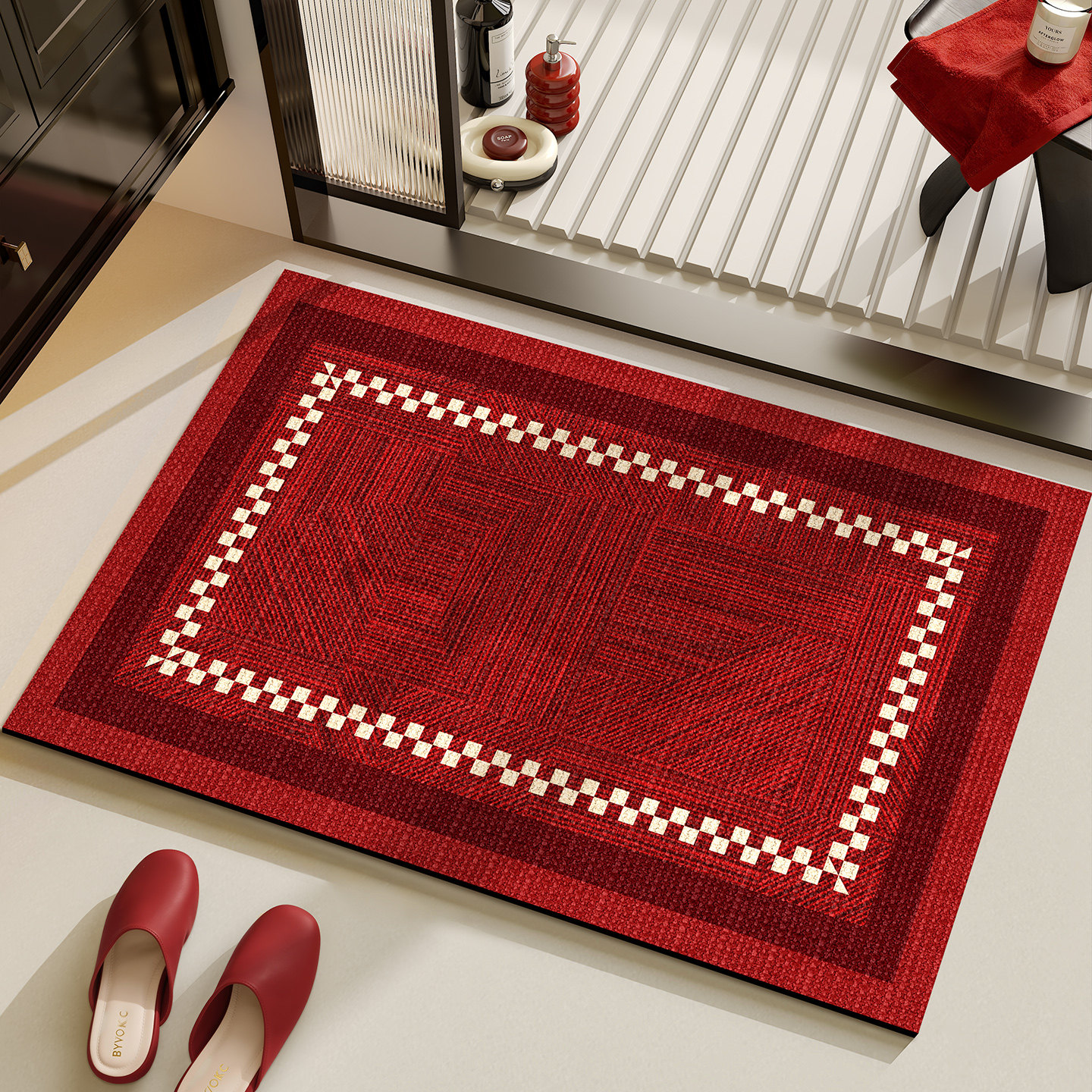 浴室地垫红色喜庆硅藻泥吸水防滑脚垫卫生间门口门垫卫浴门口地毯,居家布艺,家用脚垫,淘宝优惠券,粉丝福利购,淘宝优惠卷